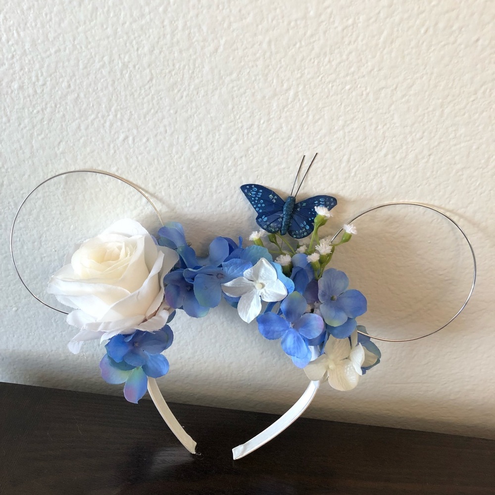 Blue and white handmade Disney Ears